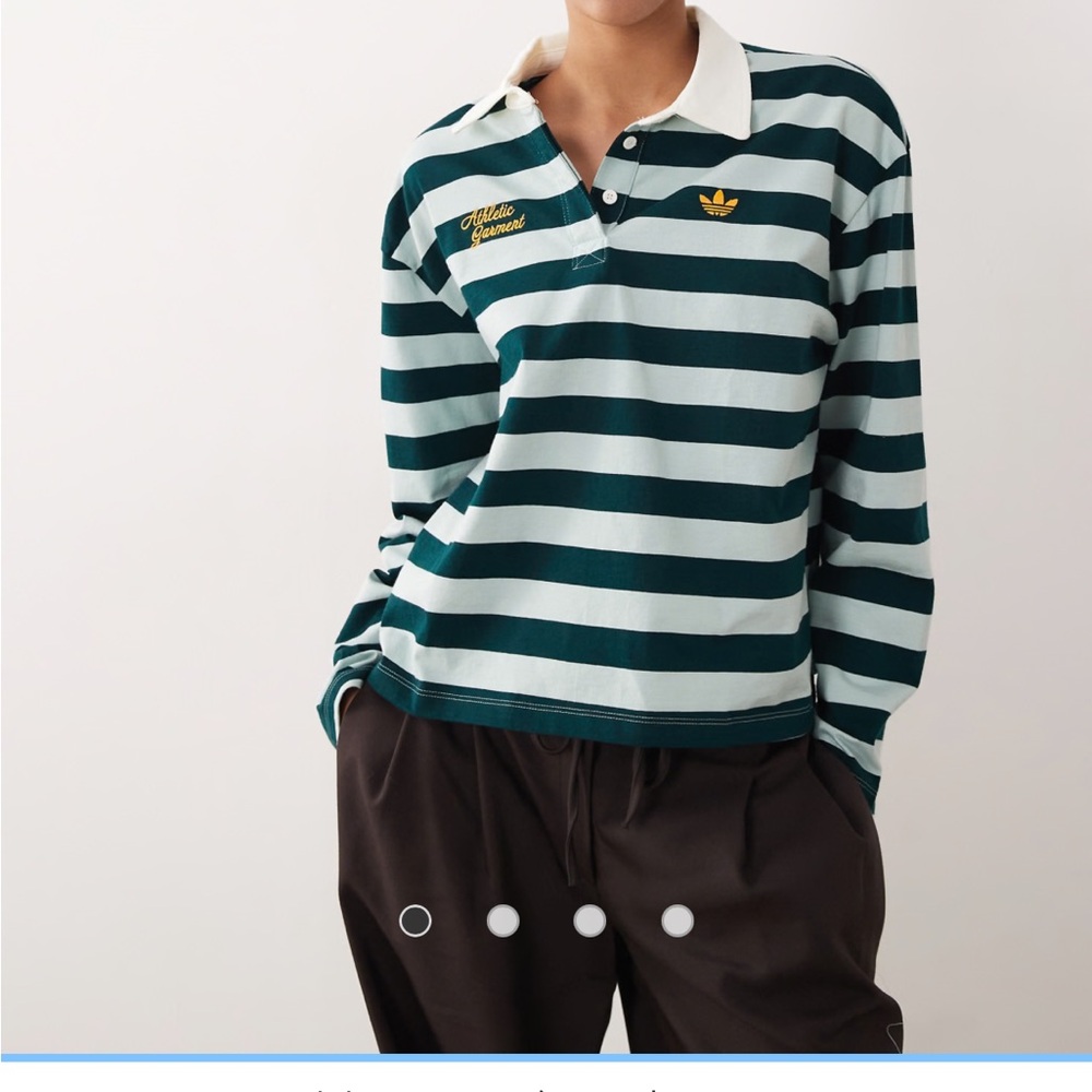 Adidas Green Striped Rugby Polo